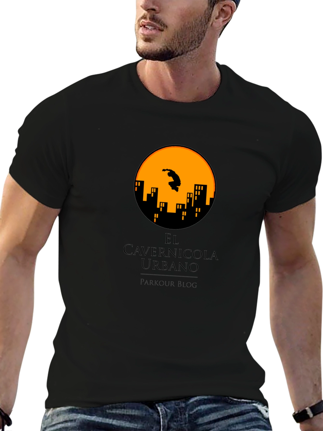 Parkour City Silhouette Graphic T-Shirt - Black