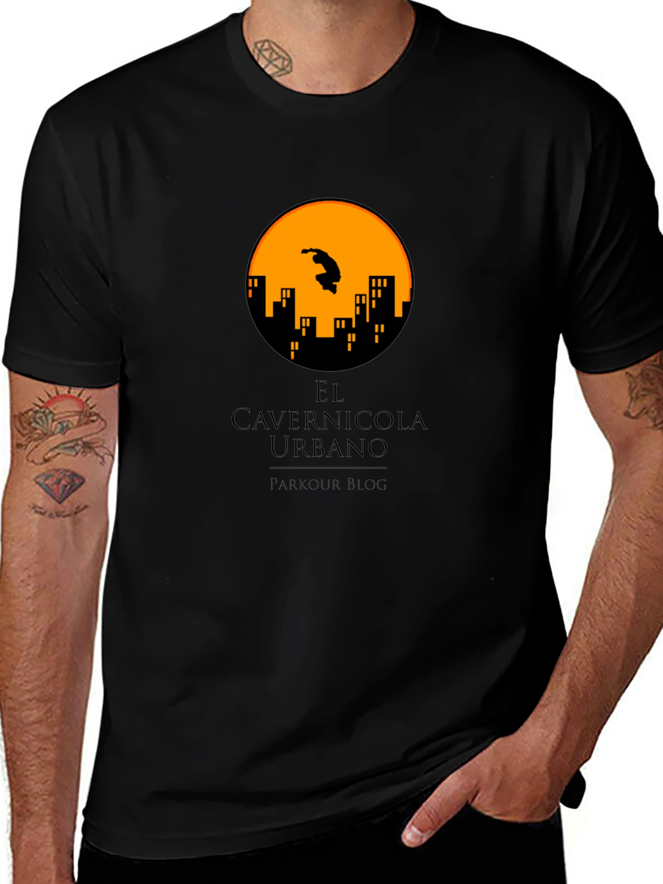 Parkour City Silhouette Graphic T-Shirt - Black