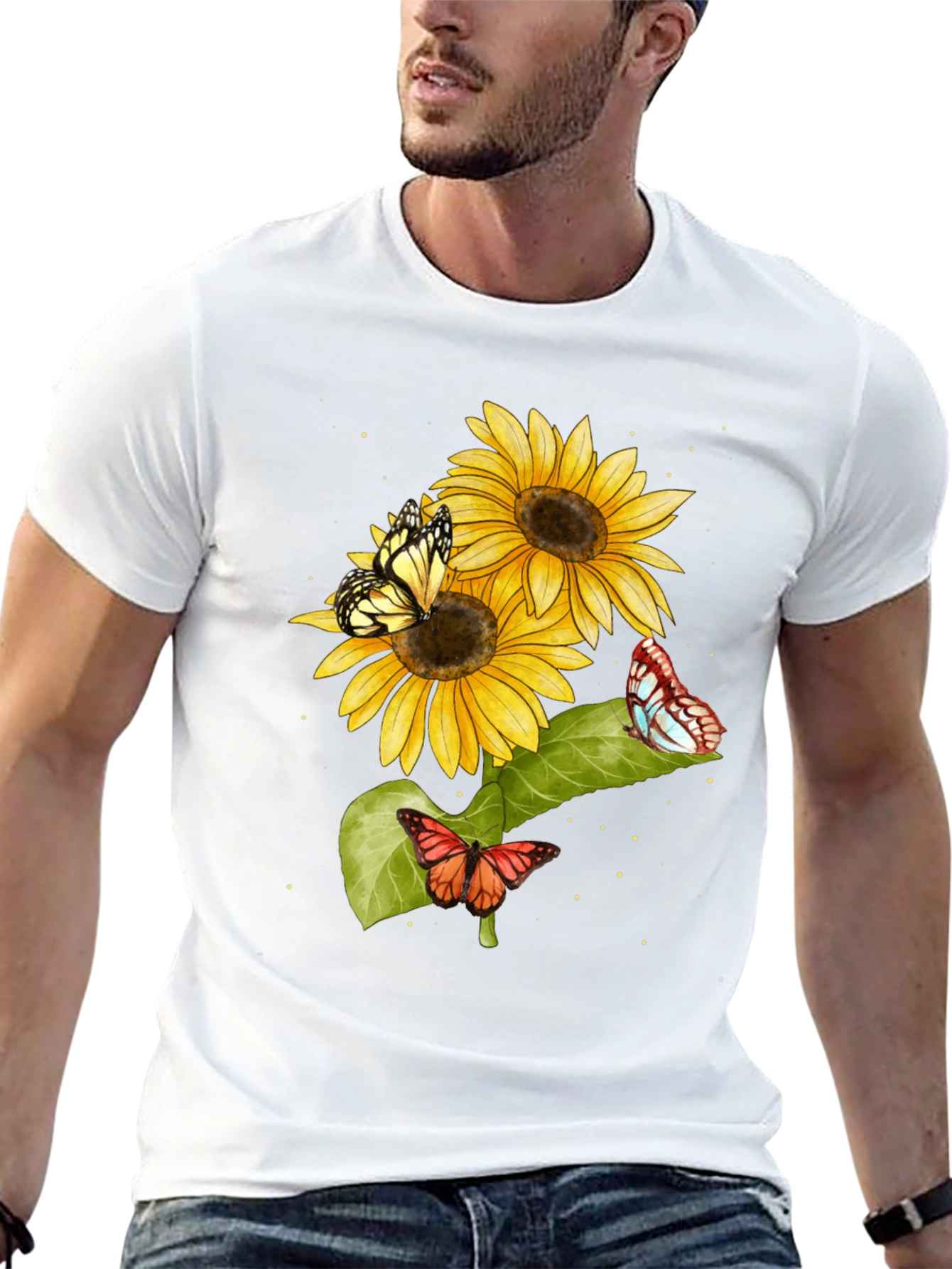 Sunflower and Butterfly Graphic T-Shirt