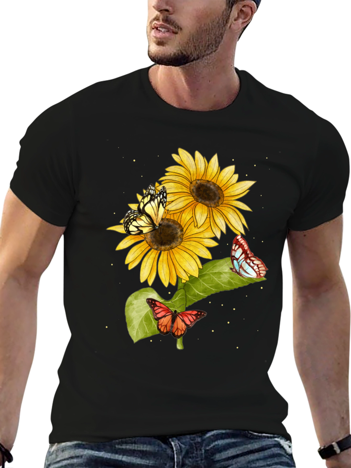 Sunflower and Butterfly Graphic T-Shirt