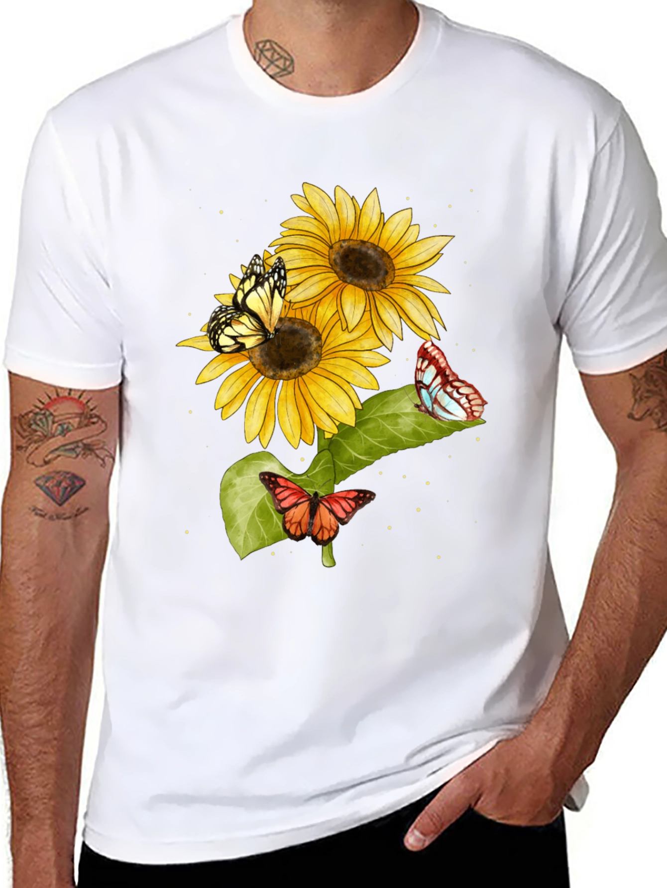 Sunflower and Butterfly Graphic T-Shirt