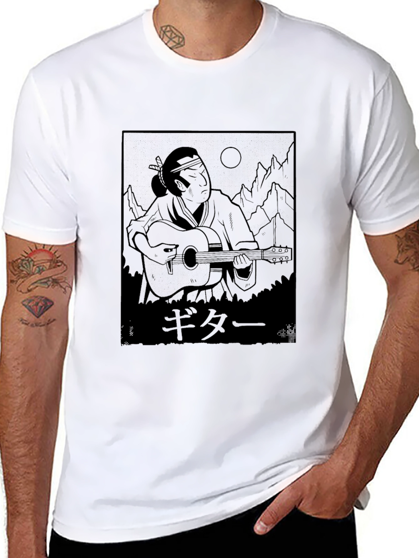Japanese Guitar Player Black T-Shirt