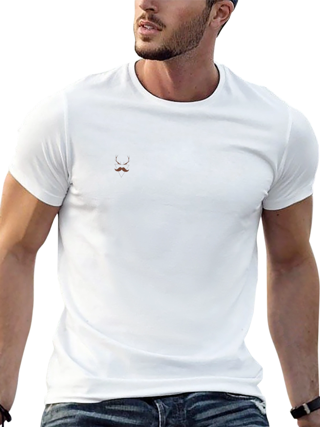 Black Crew Neck T-Shirt with Mustache Detail
