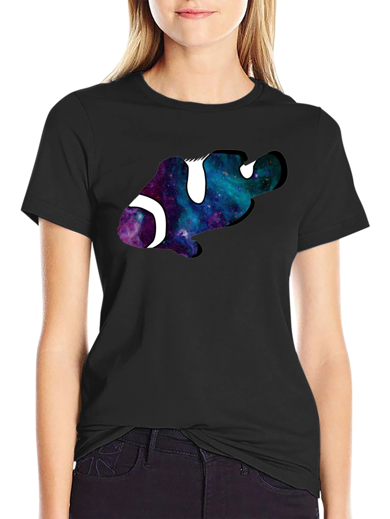 Galaxy Clownfish Graphic Black T-Shirt