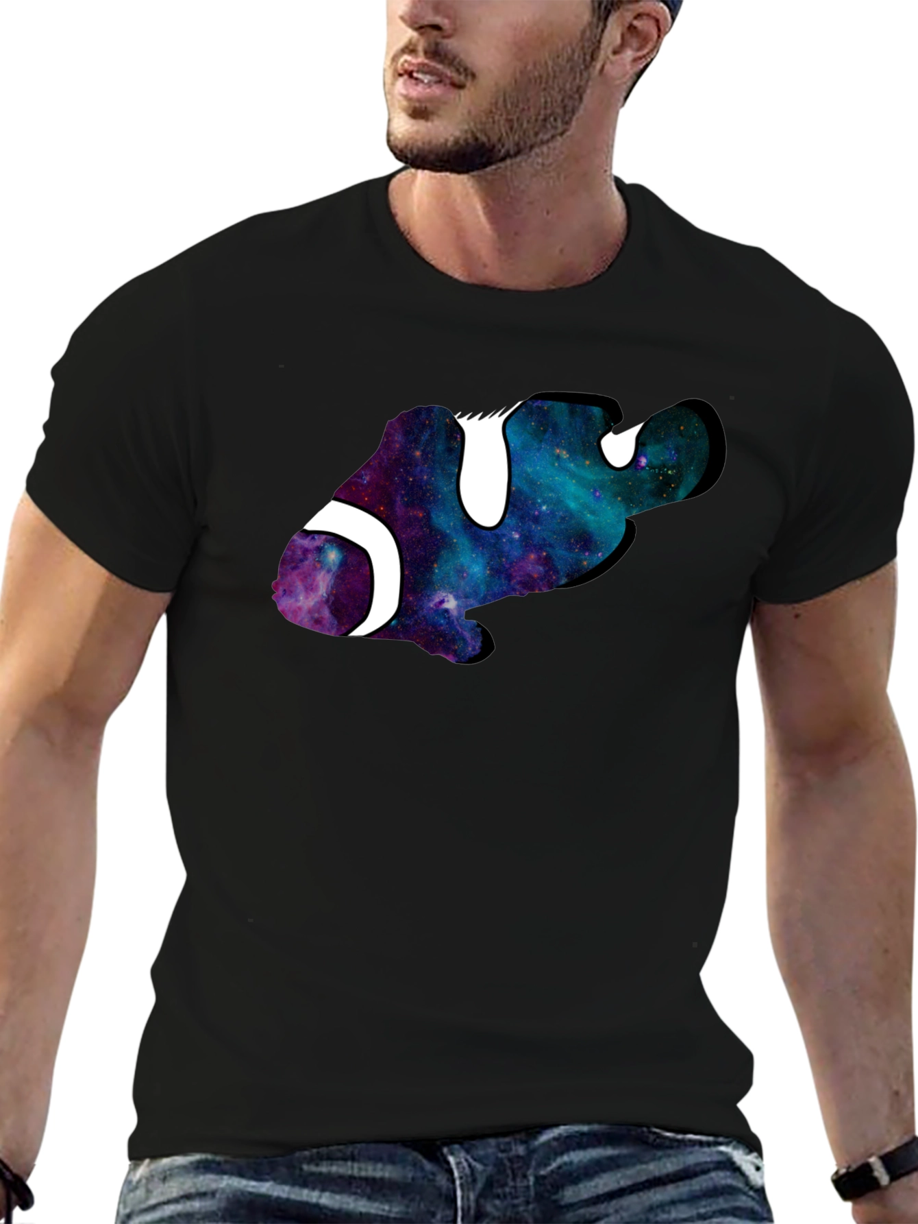 Galaxy Clownfish Graphic Black T-Shirt