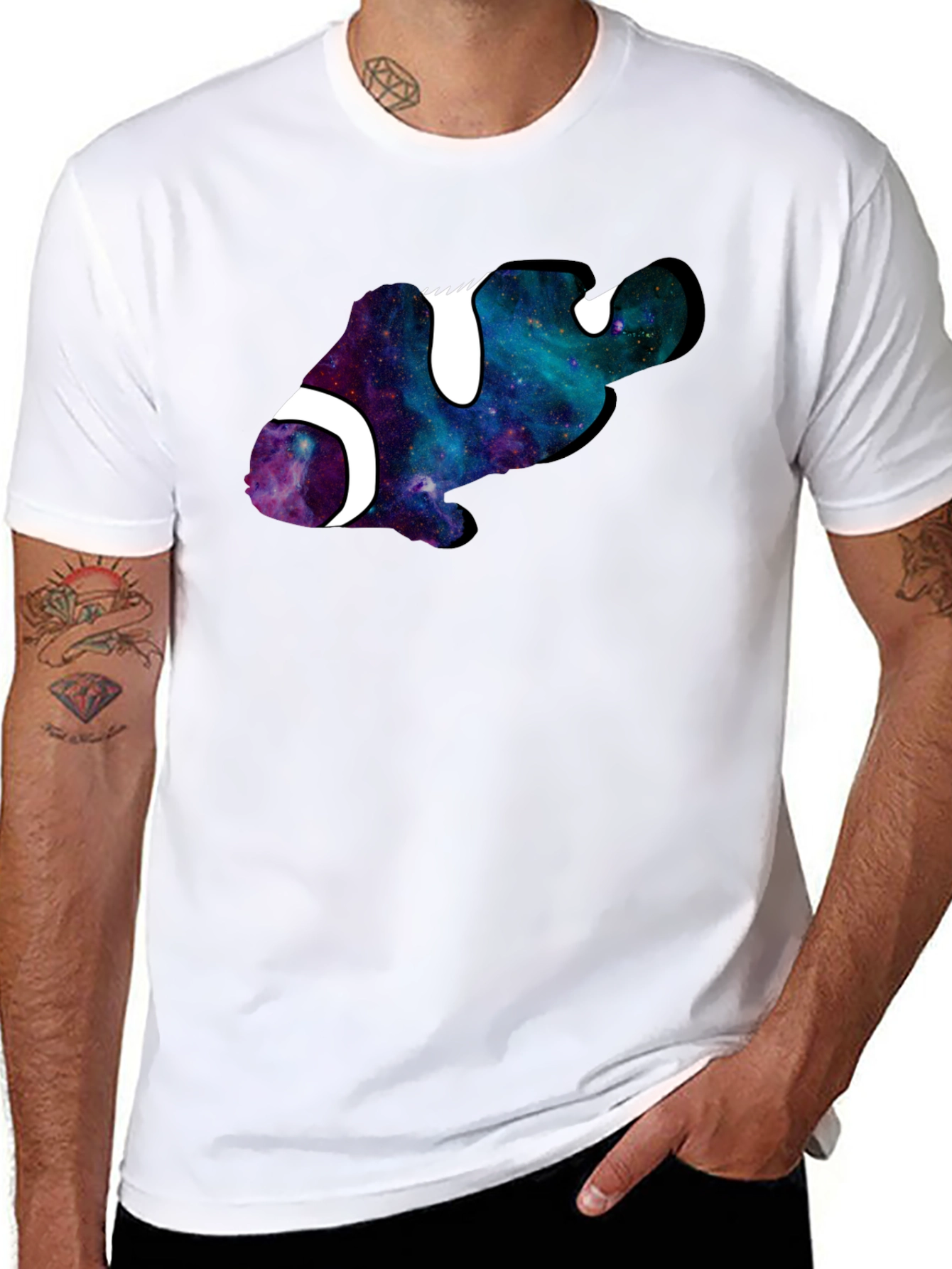 Galaxy Clownfish Graphic Black T-Shirt