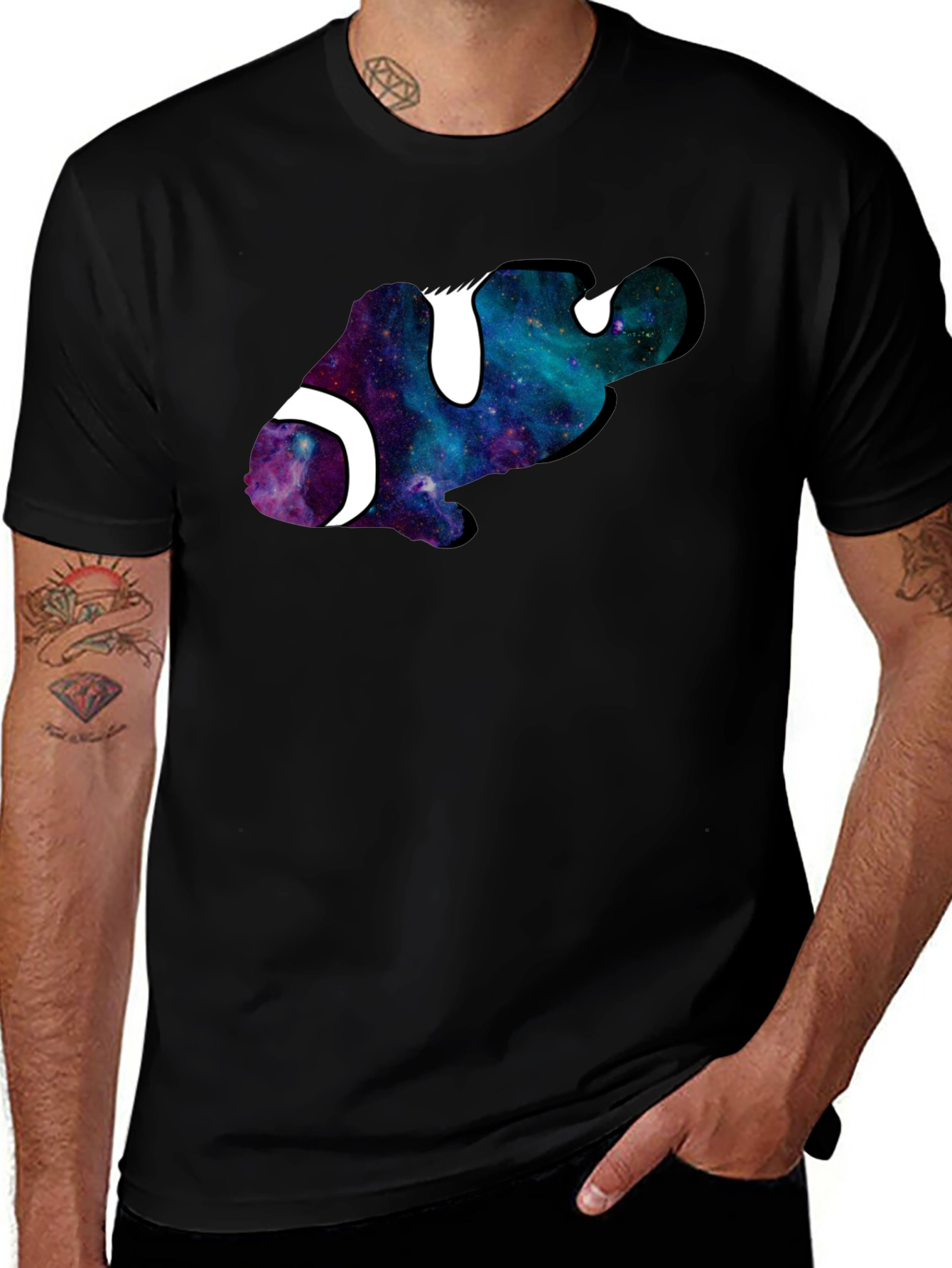 Galaxy Clownfish Graphic Black T-Shirt