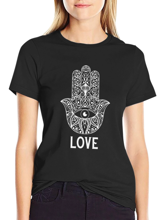 Hamsa Hand Love Print Black T-Shirt