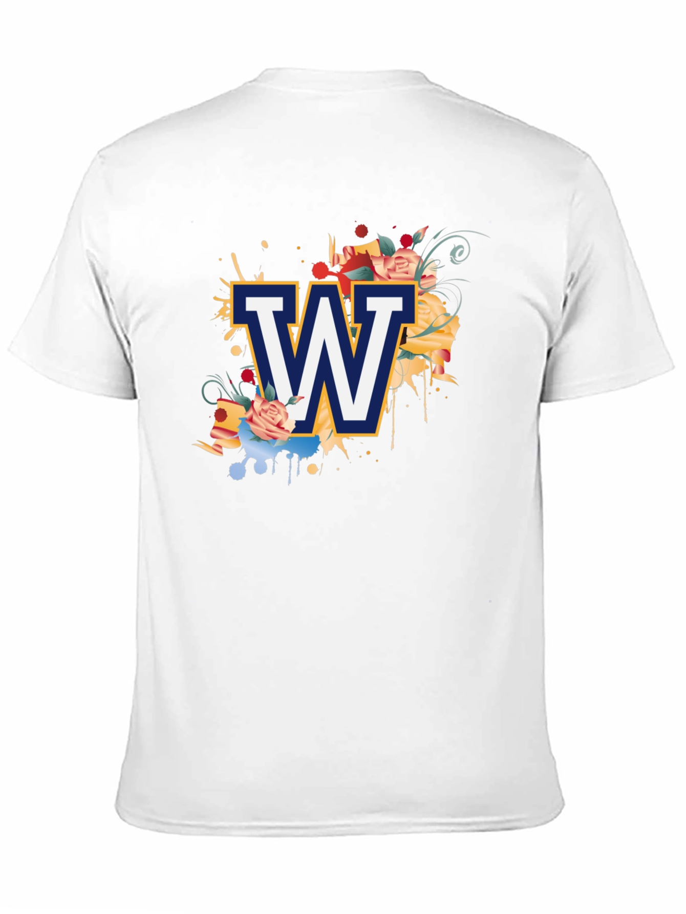 Floral W Letter Graphic Black T-Shirt