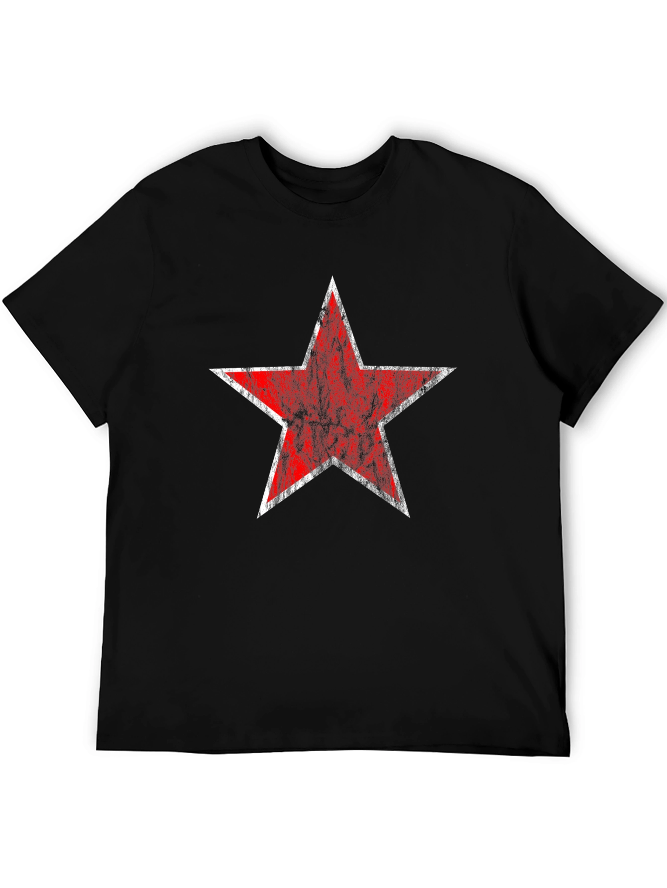 Distressed Red Star Graphic Black T-Shirt