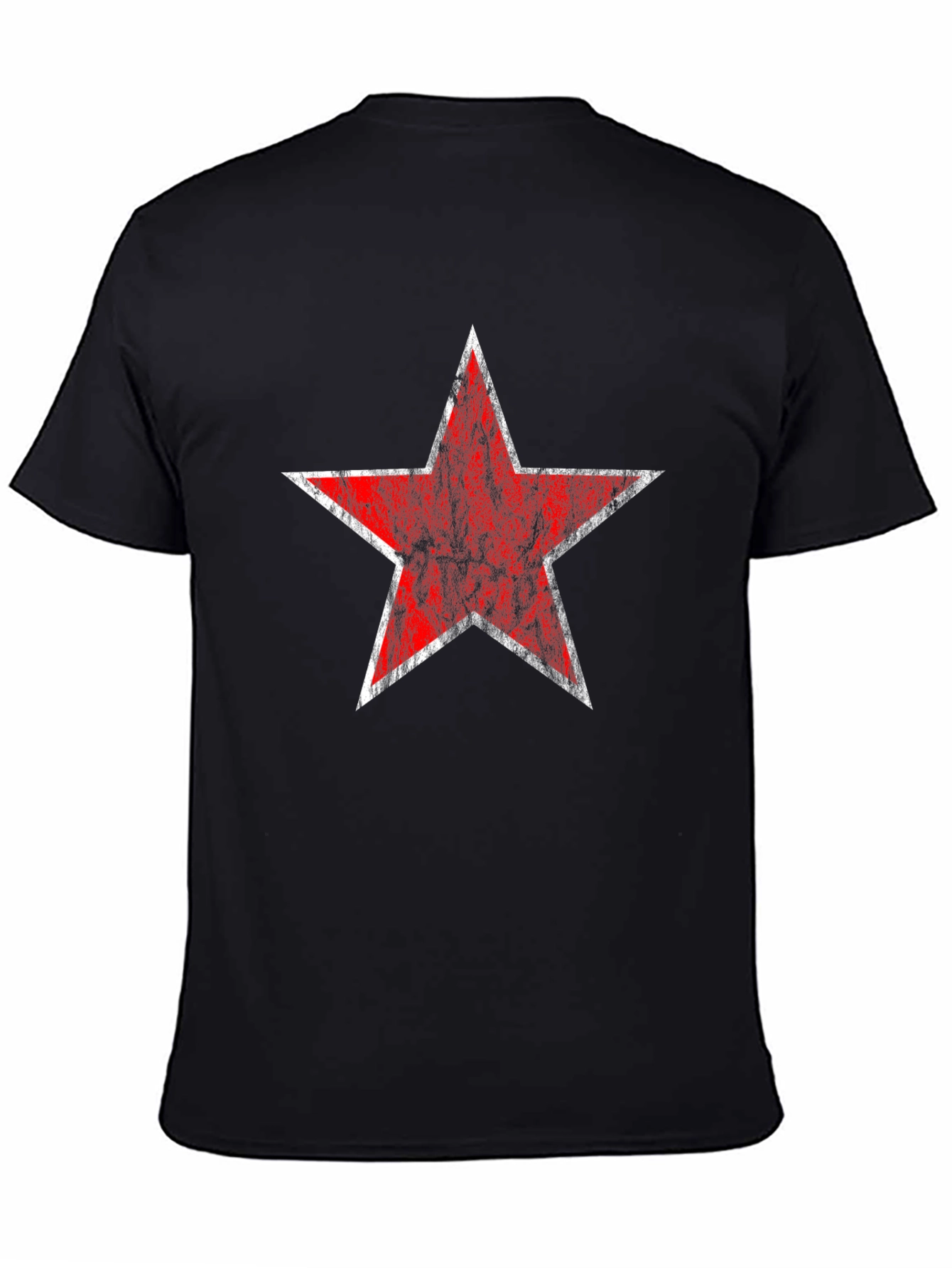 Distressed Red Star Graphic Black T-Shirt