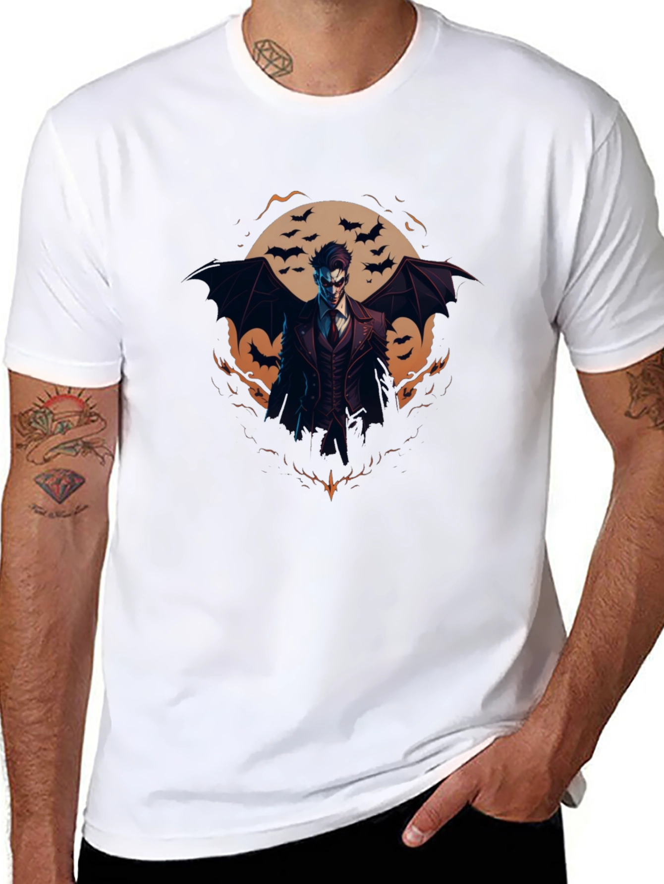 Gothic Vampire Bats Graphic Black Tee