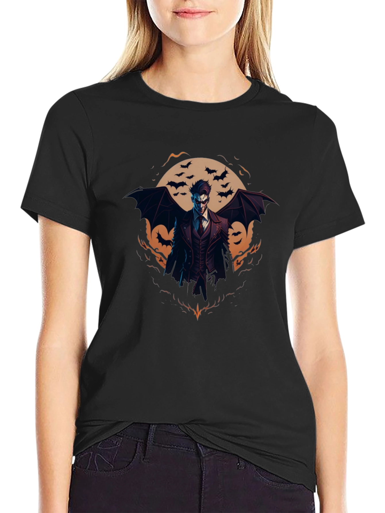 Gothic Vampire Bats Graphic Black Tee