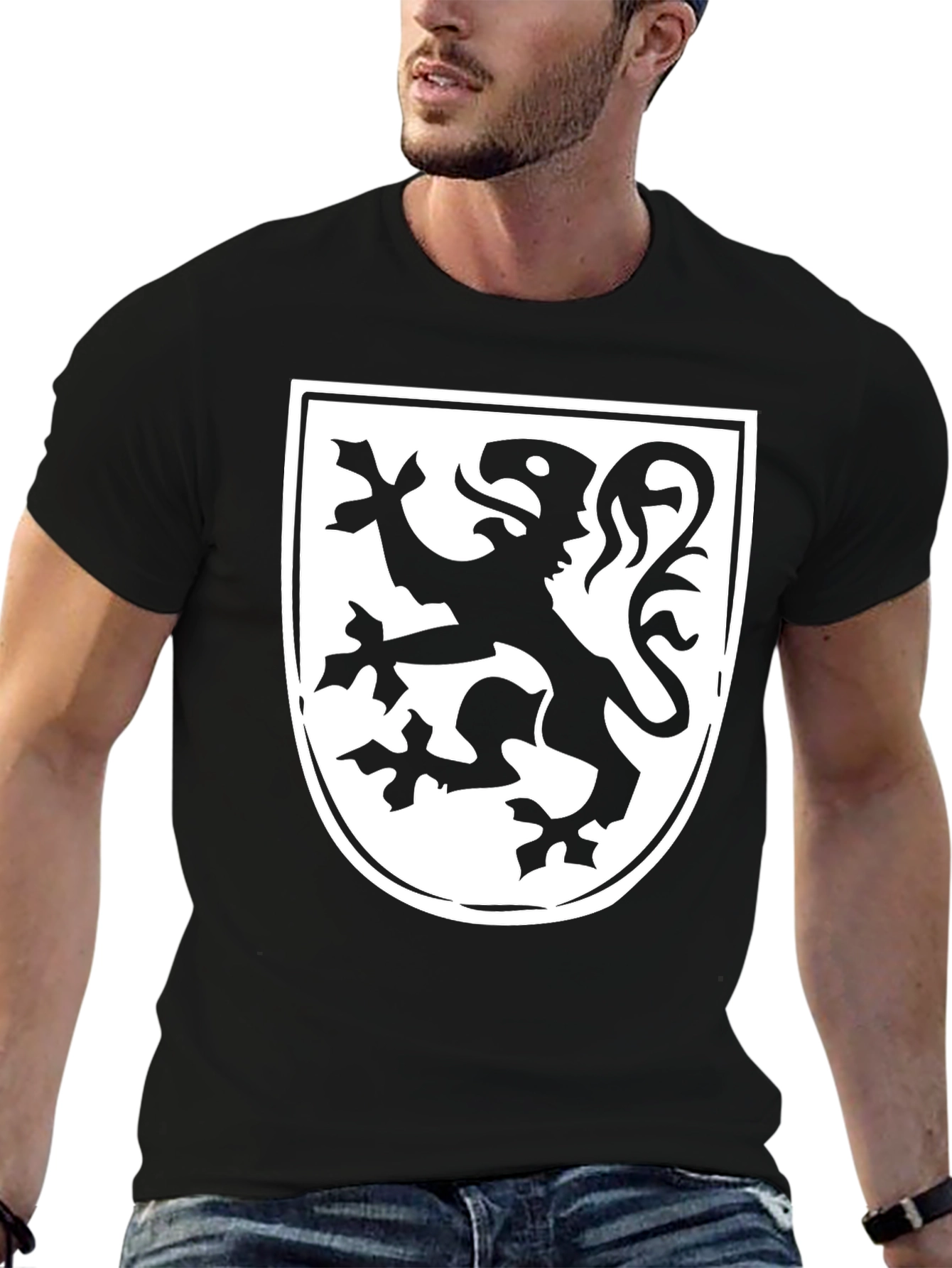Black T-Shirt with Heraldic Lion Shield