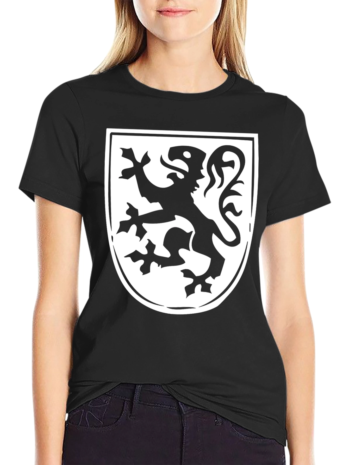 Black T-Shirt with Heraldic Lion Shield