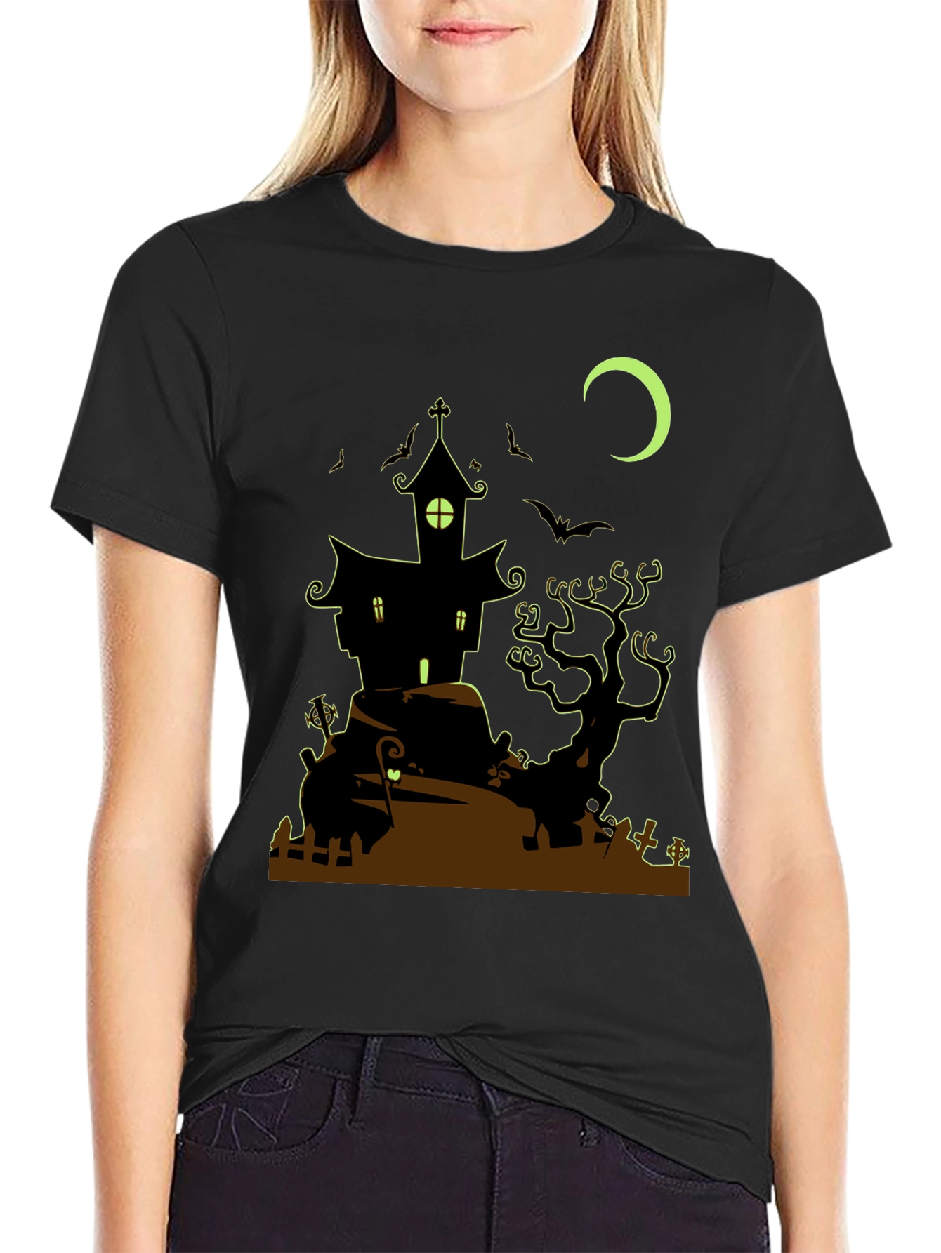 Spooky Halloween House Graphic Tee
