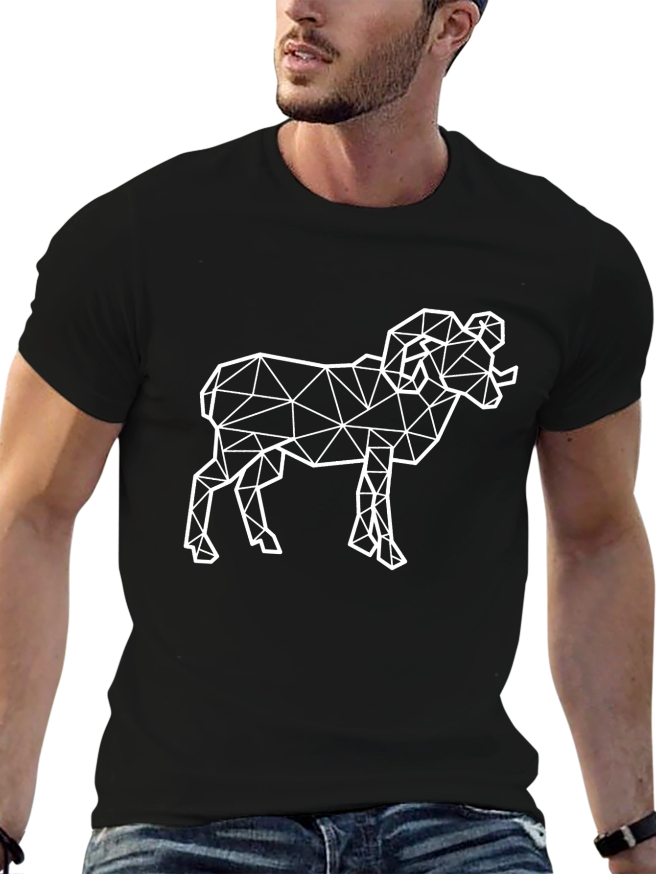 Geometric Ram Graphic Tee - Black