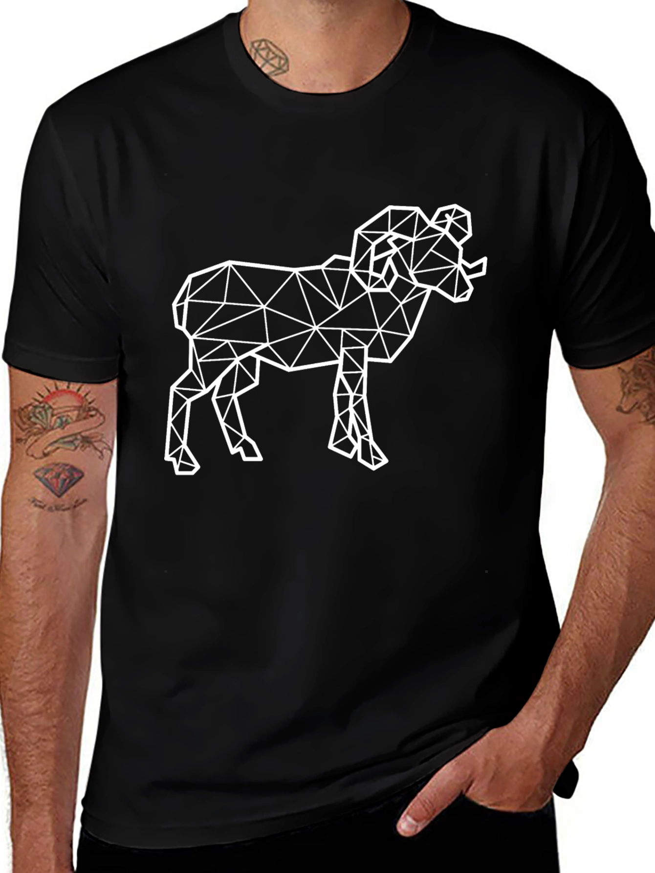 Geometric Ram Graphic Tee - Black
