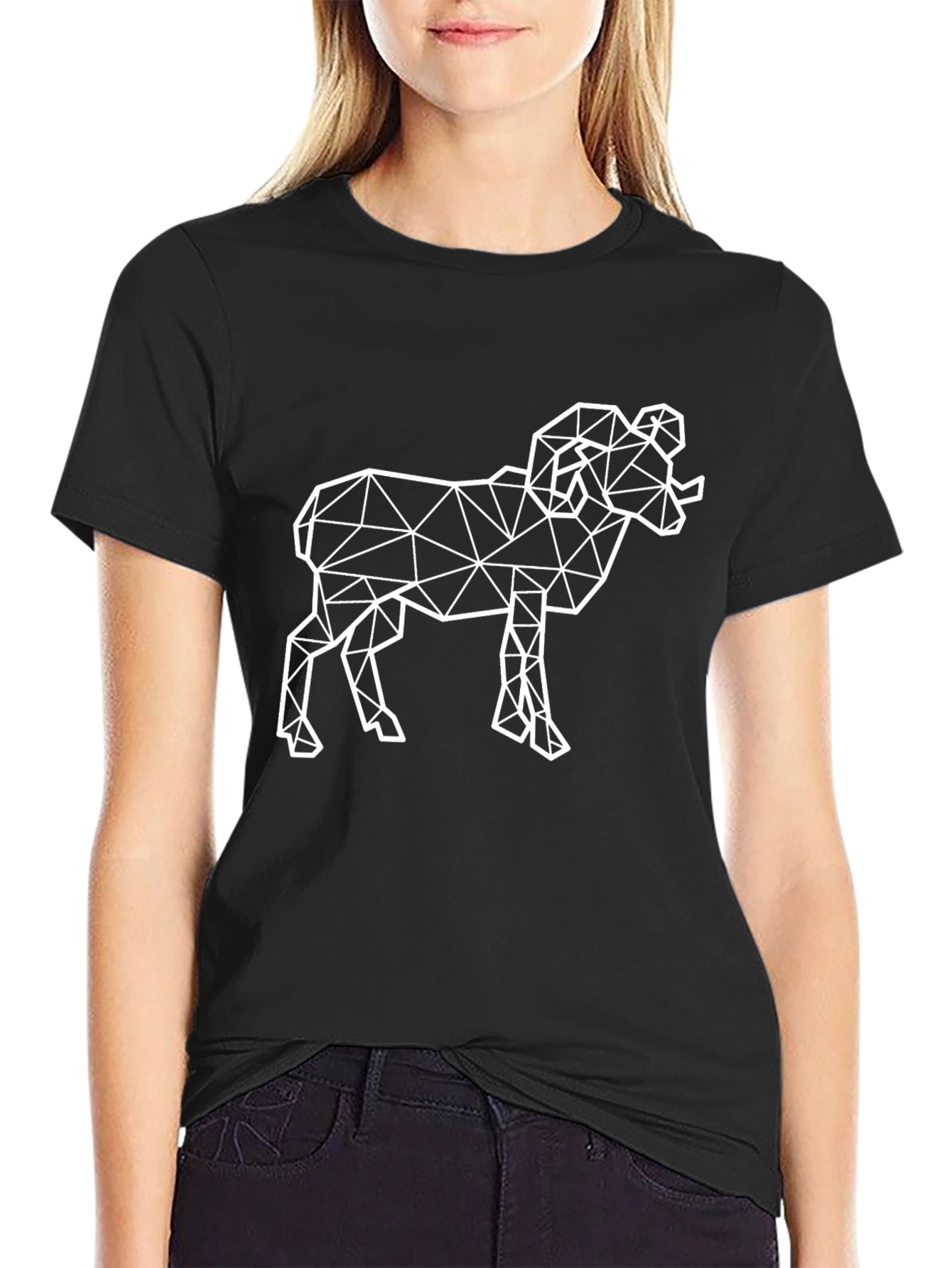 Geometric Ram Graphic Tee - Black