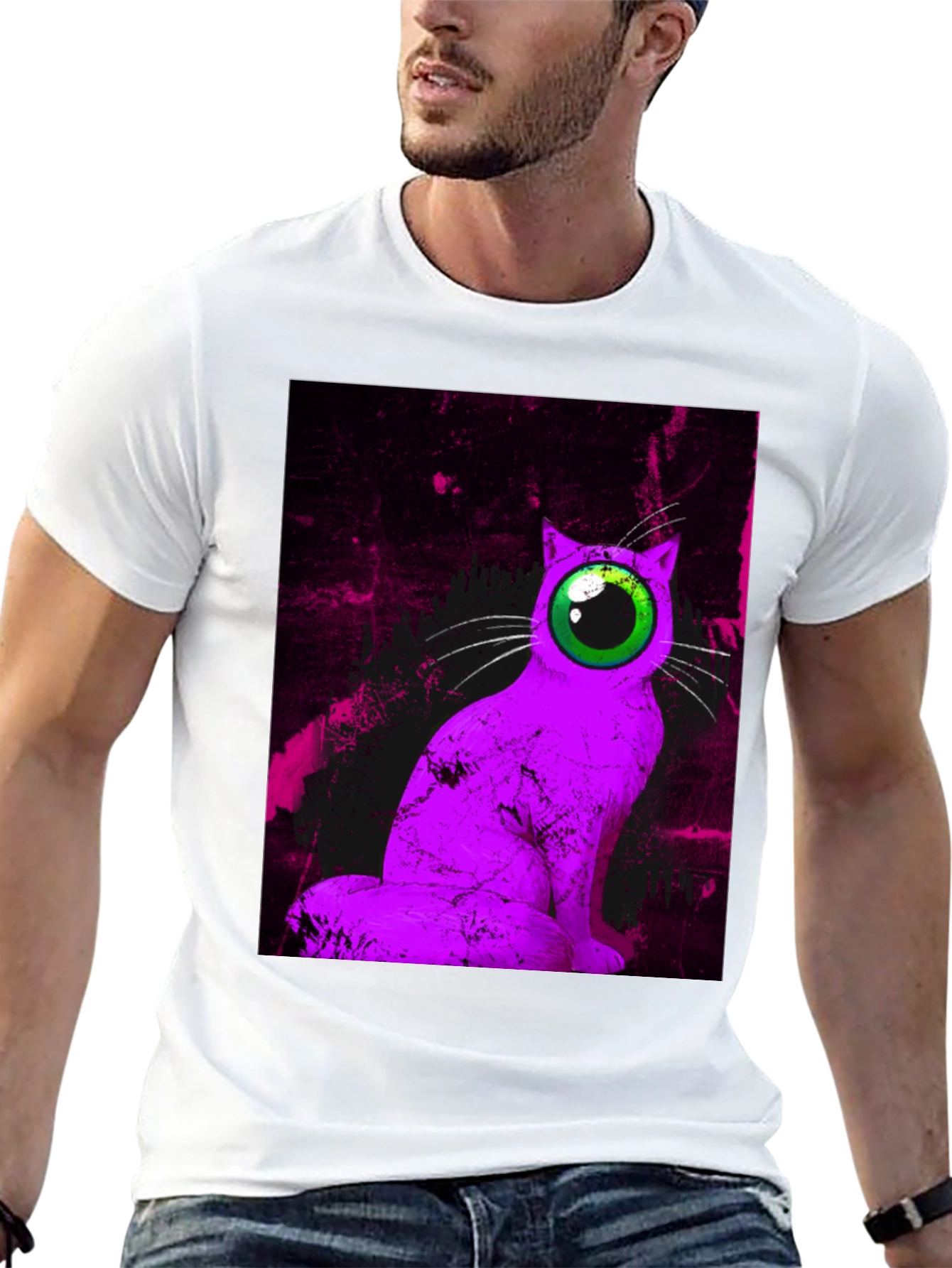 Eye Cat Graphic Tee - Unique Artistic Design