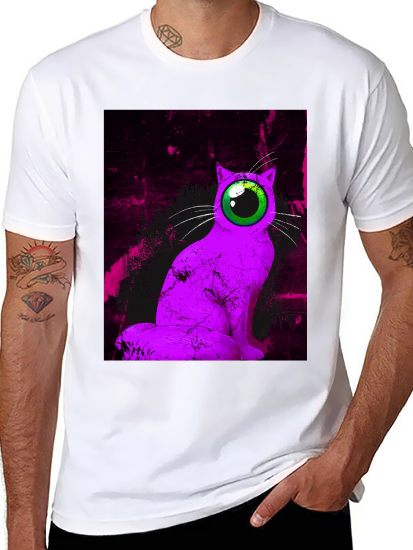 Eye Cat Graphic Tee - Unique Artistic Design