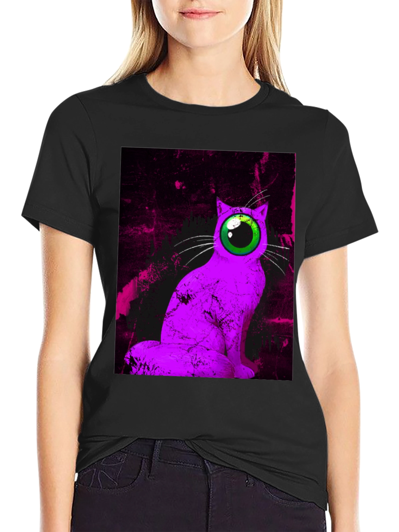 Eye Cat Graphic Tee - Unique Artistic Design