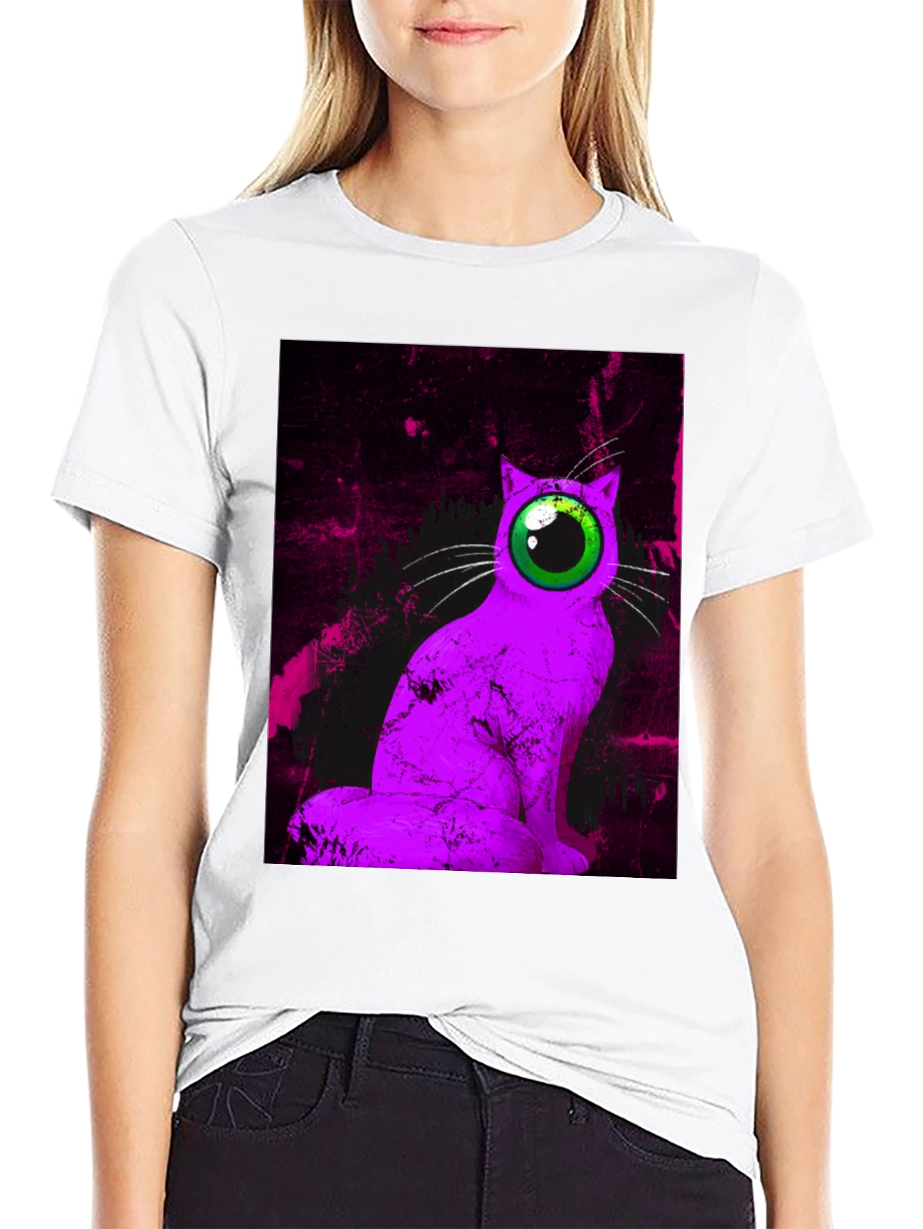 Eye Cat Graphic Tee - Unique Artistic Design