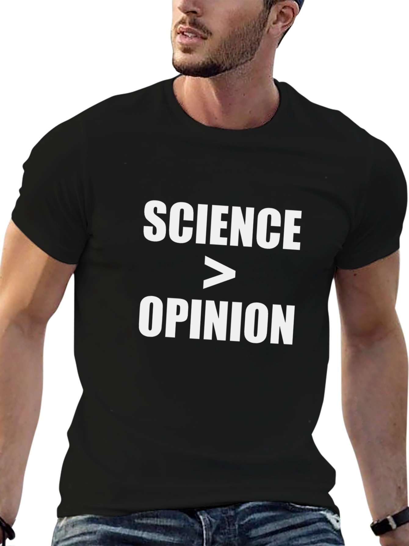 Science Over Opinion Black Graphic T-Shirt