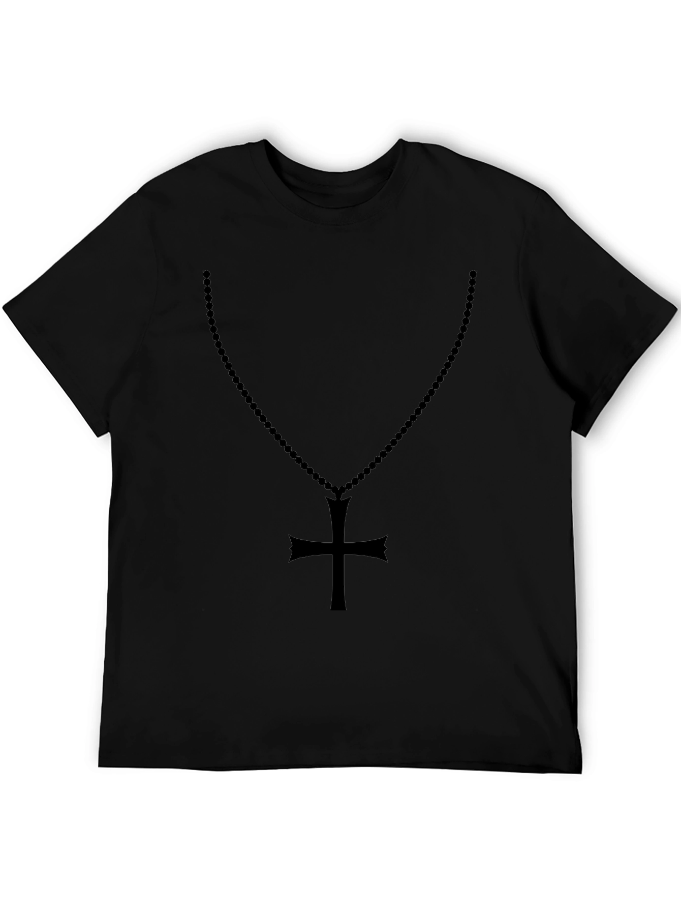 Mens Black Rosary Cross Graphic T-Shirt