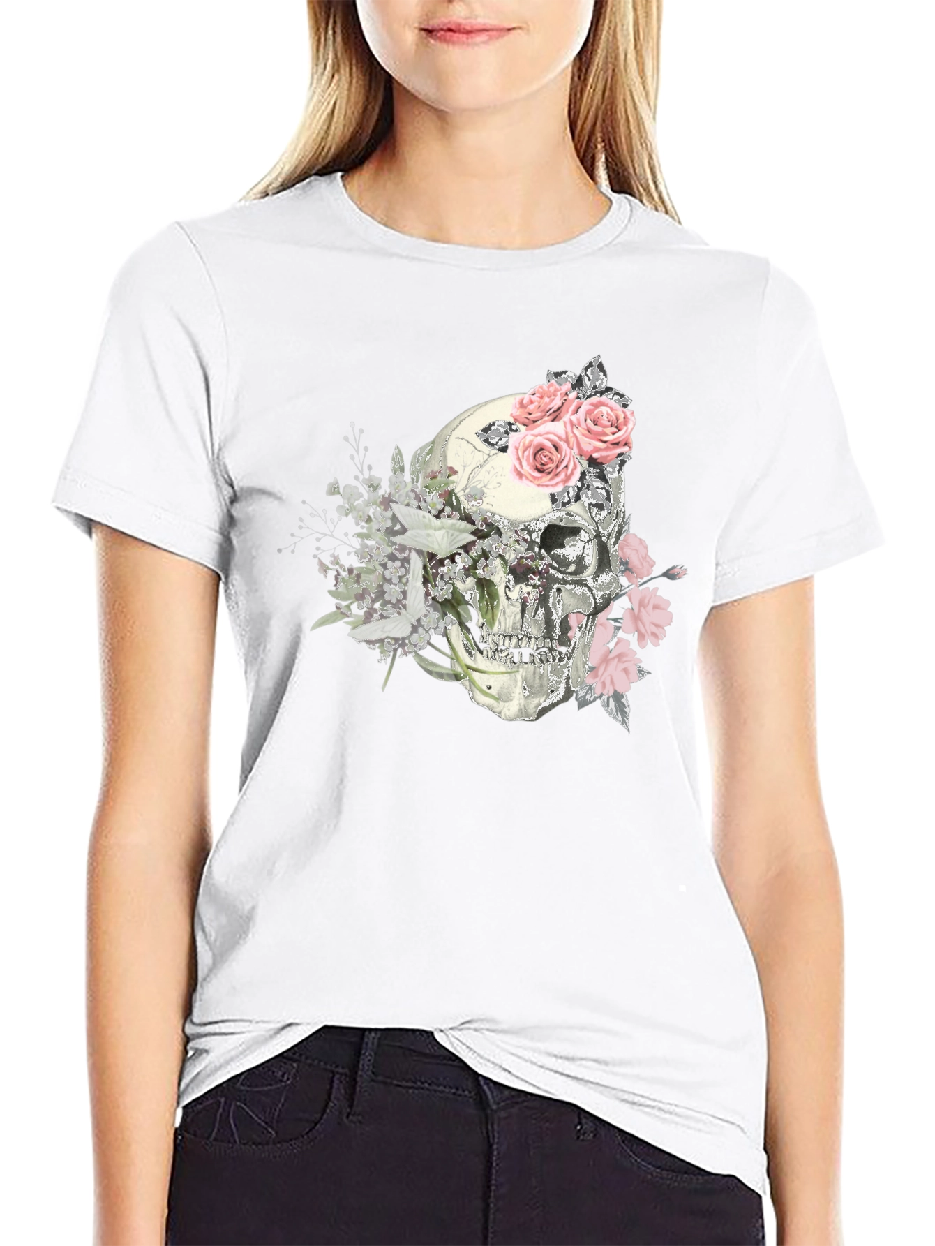 Floral Skull Graphic Tee - Stylish Mens T-Shirt