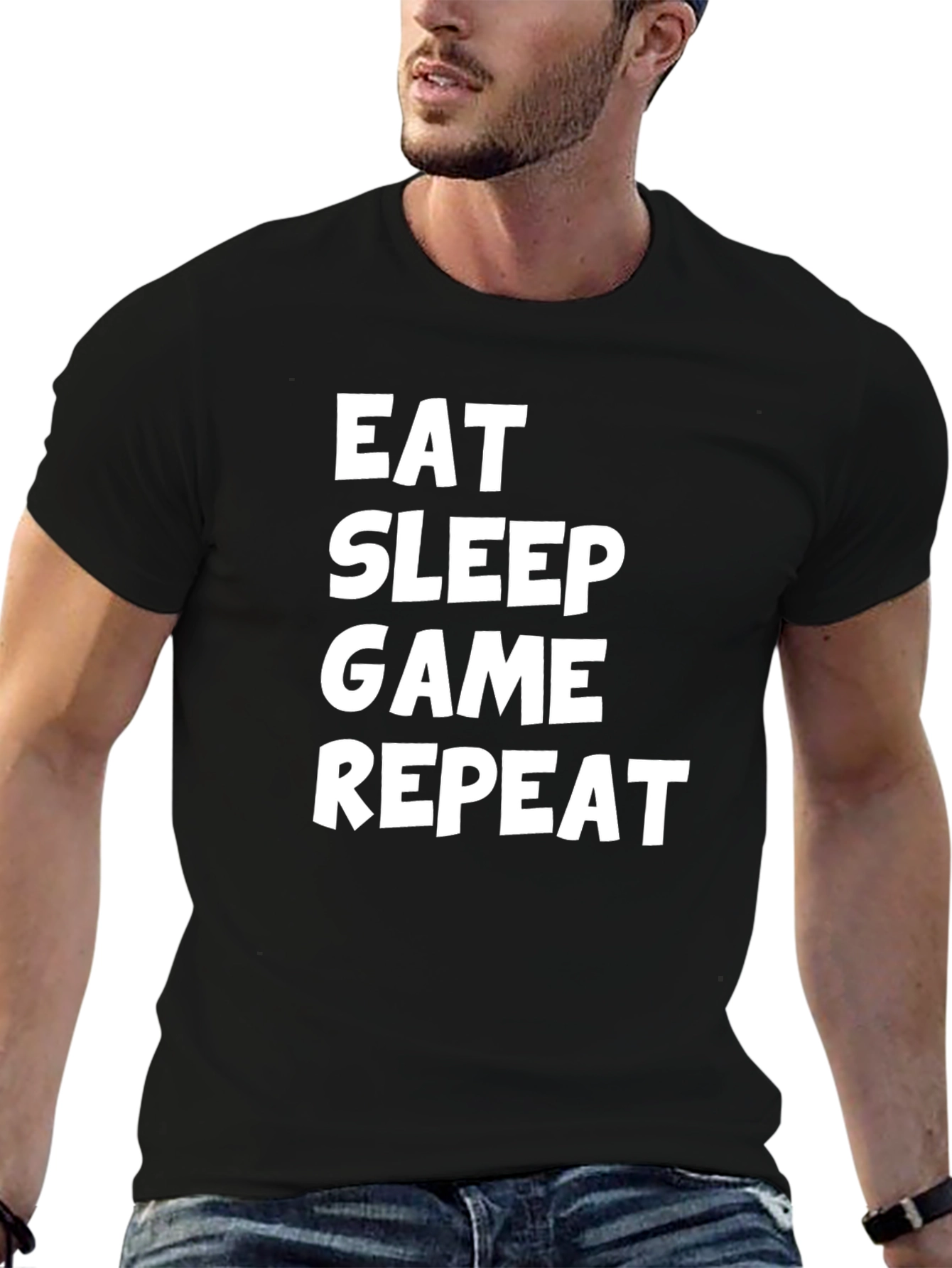 Eat Sleep Game Repeat Black Graphic Tee