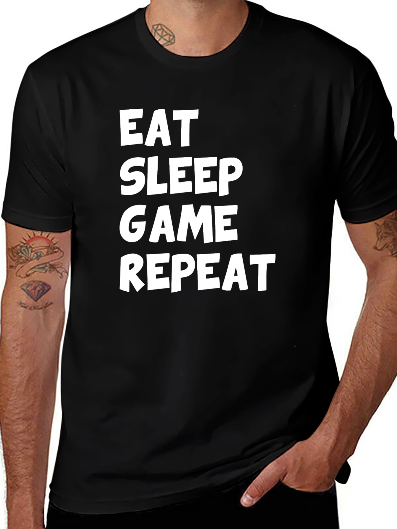Eat Sleep Game Repeat Black Graphic Tee