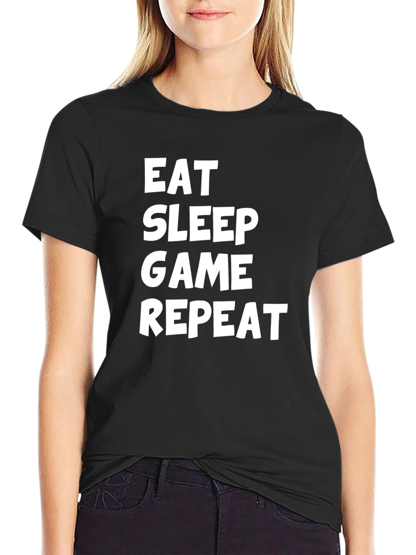 Eat Sleep Game Repeat Black Graphic Tee