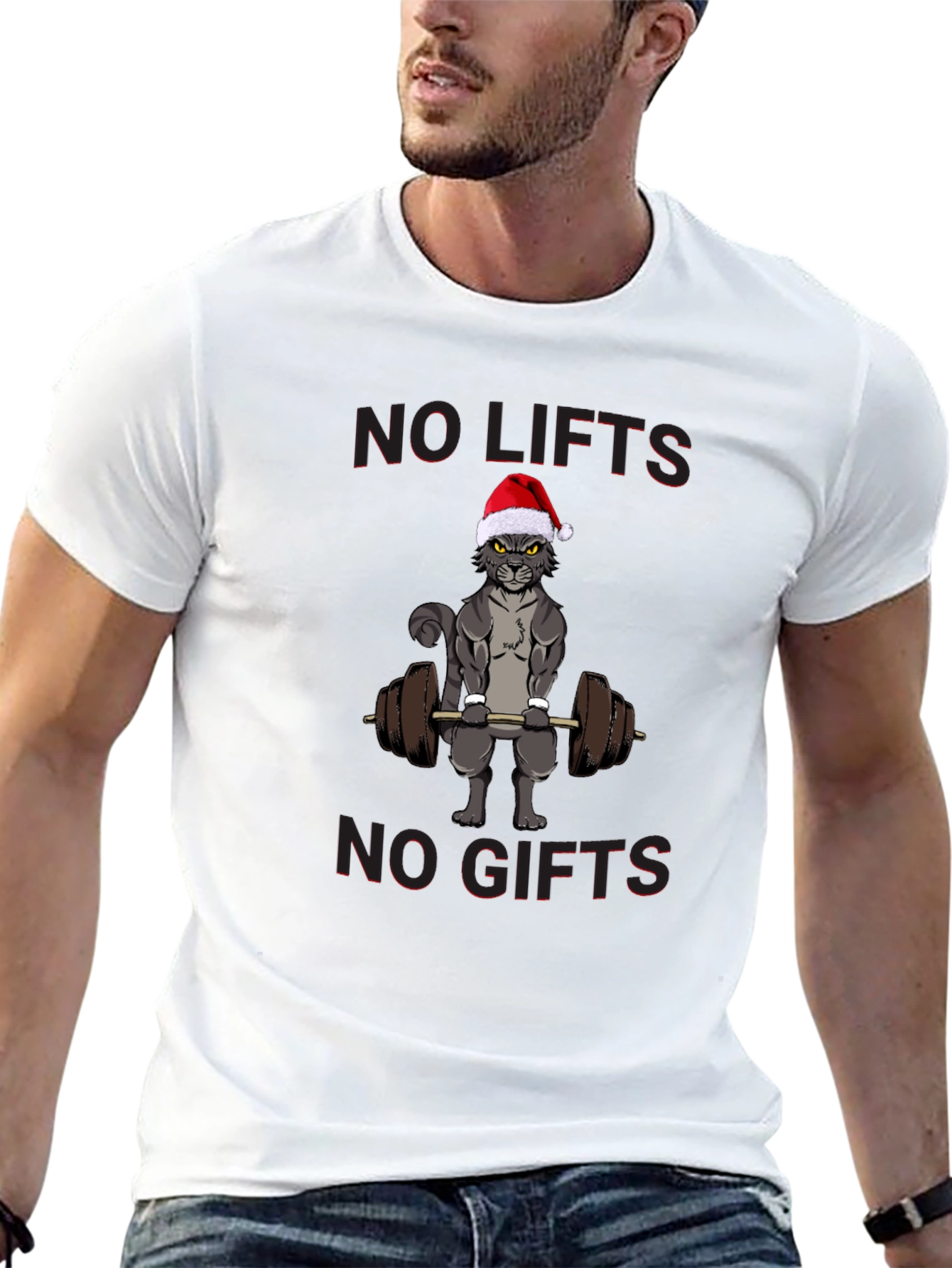 No Lifts No Gifts Christmas Cat Workout T-Shirt