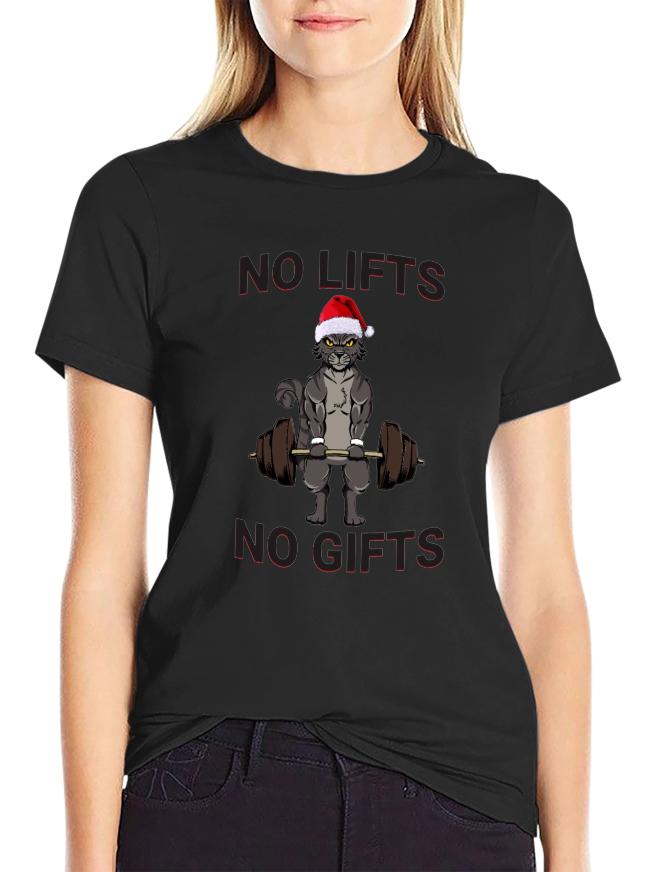 No Lifts No Gifts Christmas Cat Workout T-Shirt