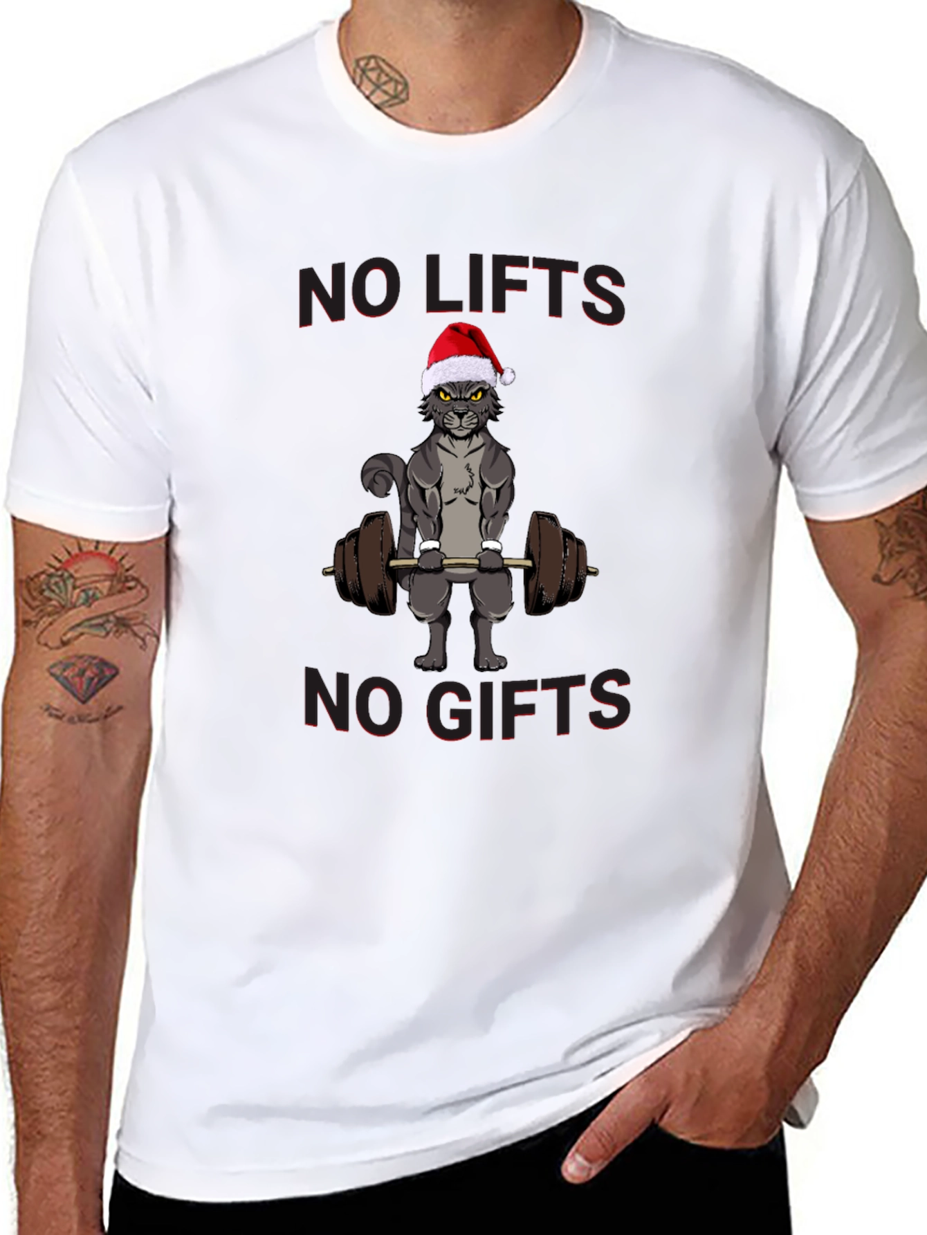 No Lifts No Gifts Christmas Cat Workout T-Shirt