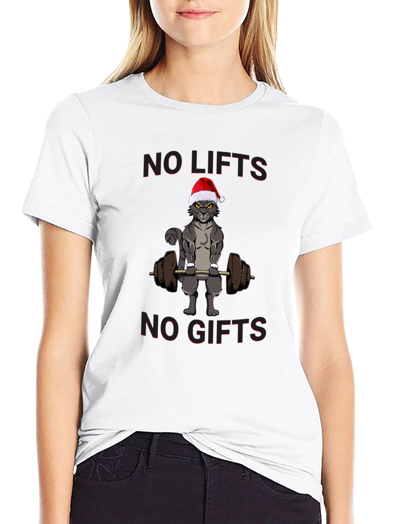 No Lifts No Gifts Christmas Cat Workout T-Shirt