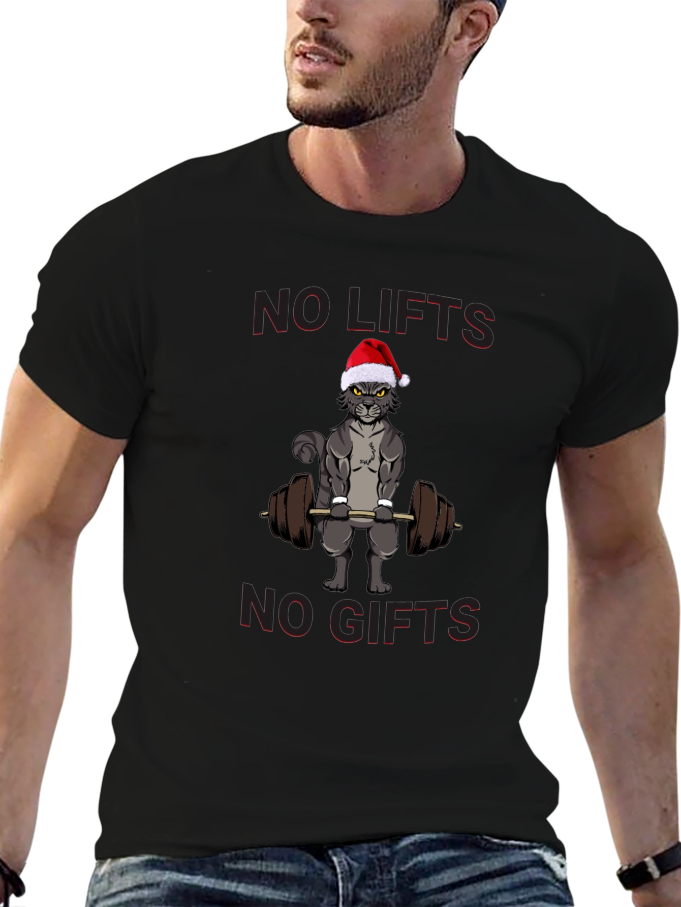 No Lifts No Gifts Christmas Cat Workout T-Shirt