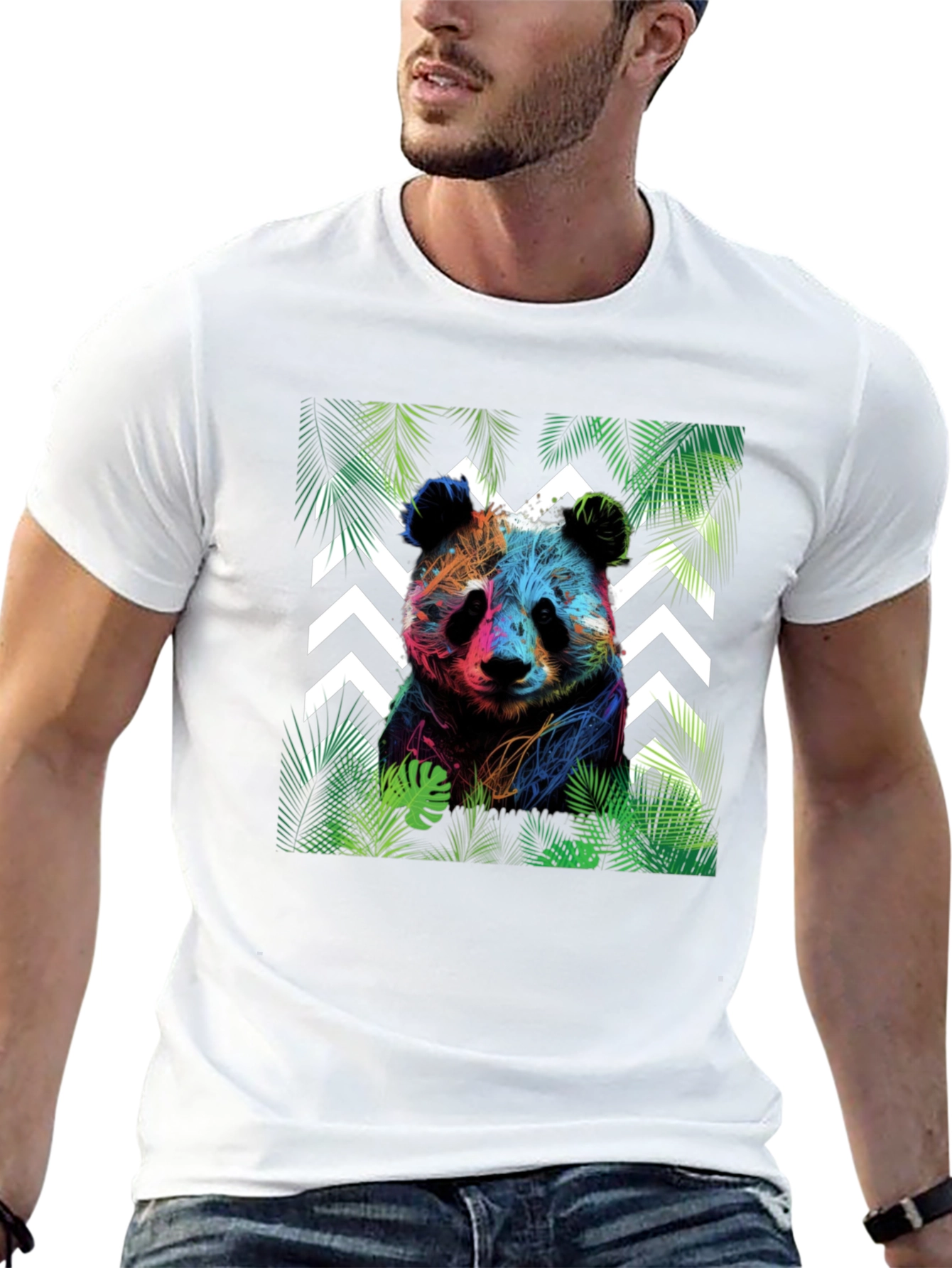 Vibrant Panda Graphic Tee - Black Cotton Blend