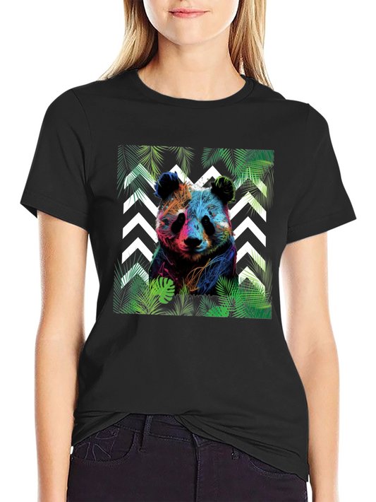 Vibrant Panda Graphic Tee - Black Cotton Blend