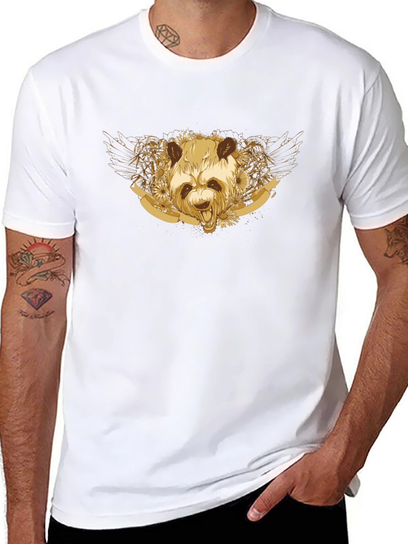 Golden Panda Graphic Tee - Unisex Black T-Shirt