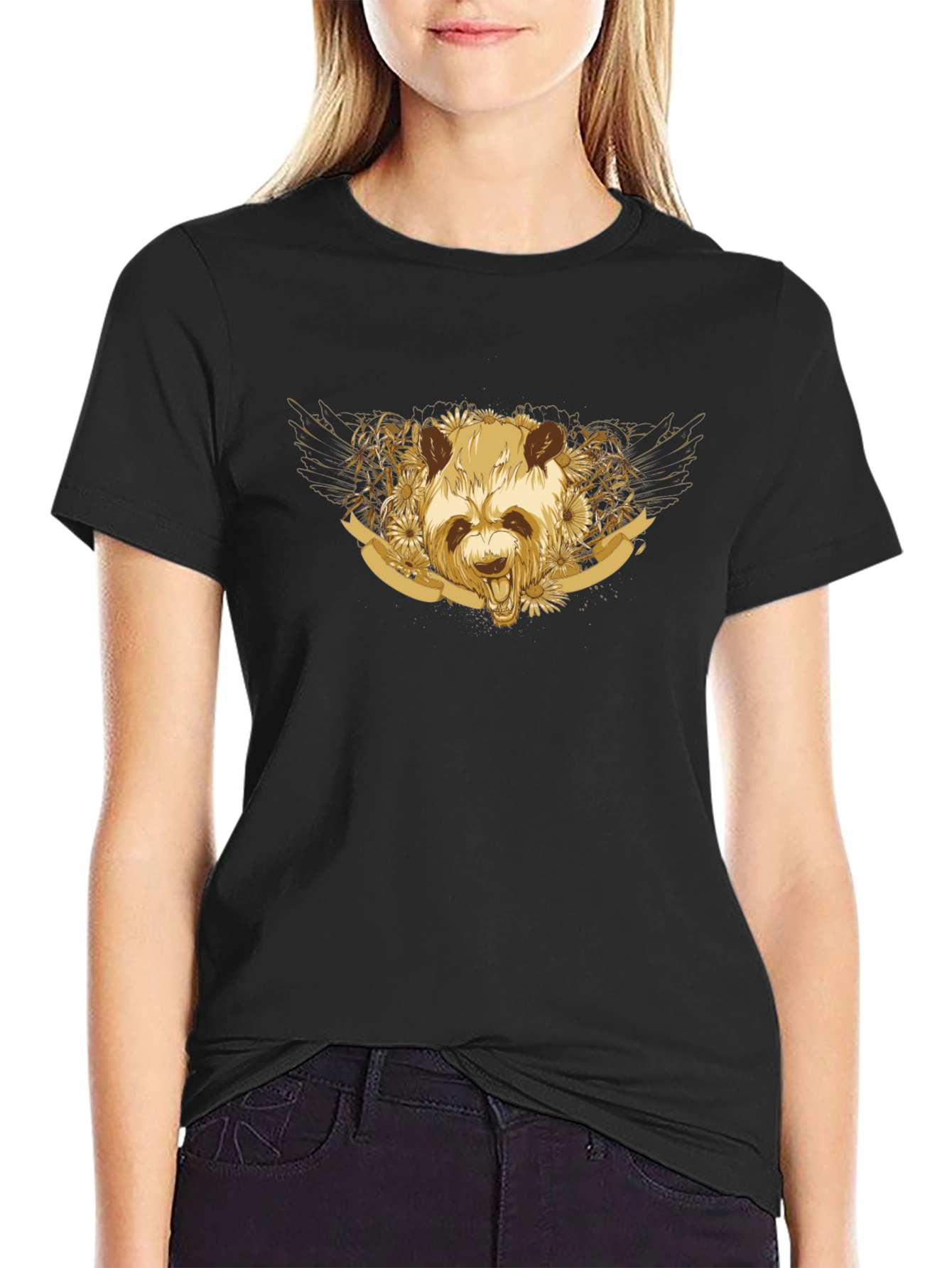 Golden Panda Graphic Tee - Unisex Black T-Shirt
