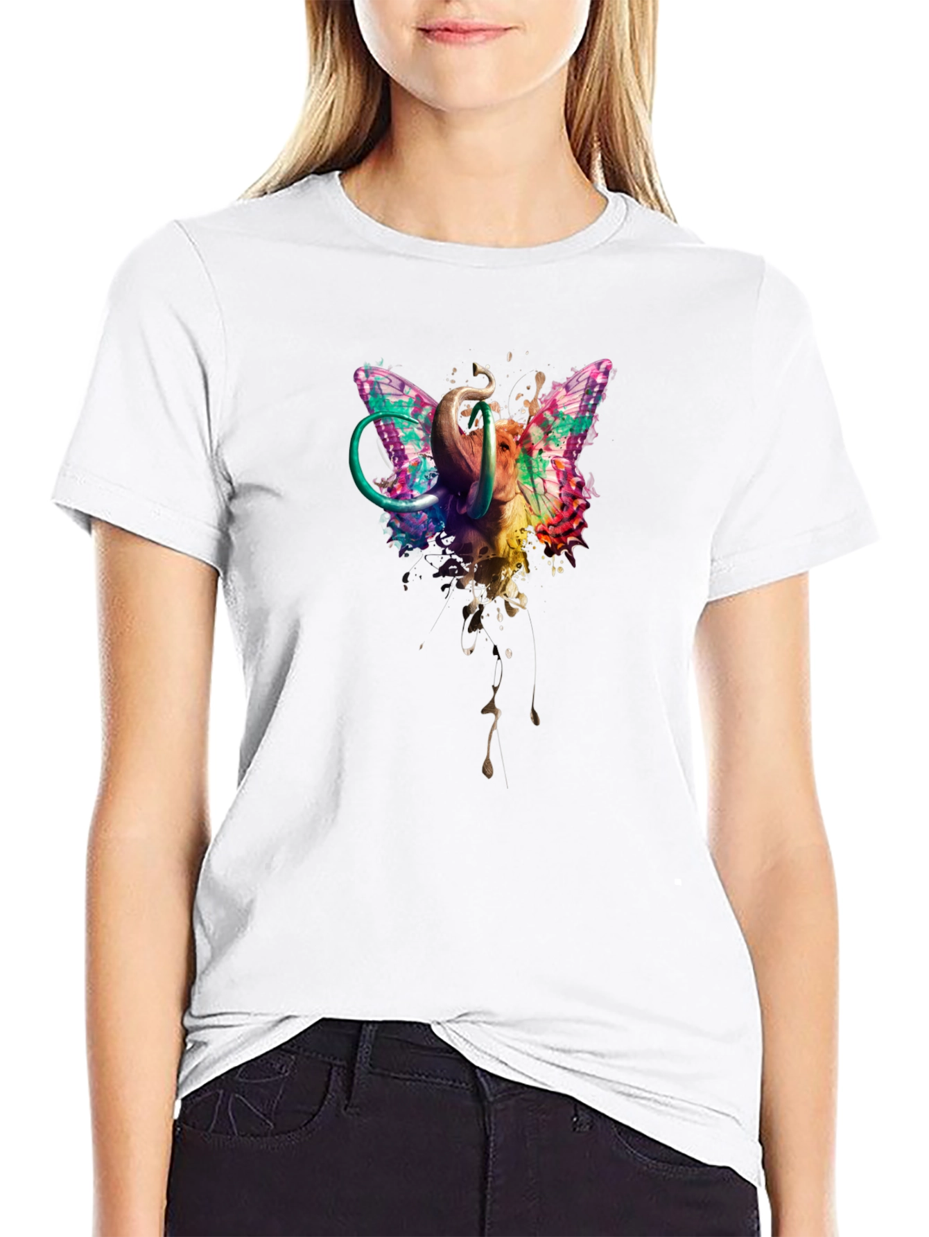Butterfly Elephant Black T-Shirt