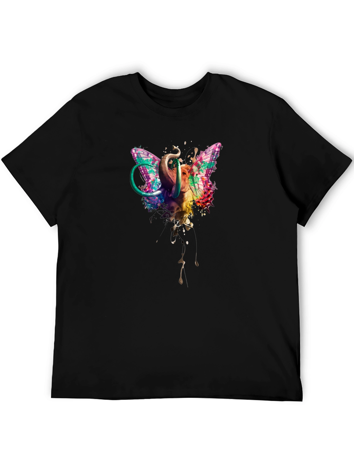 Butterfly Elephant Black T-Shirt