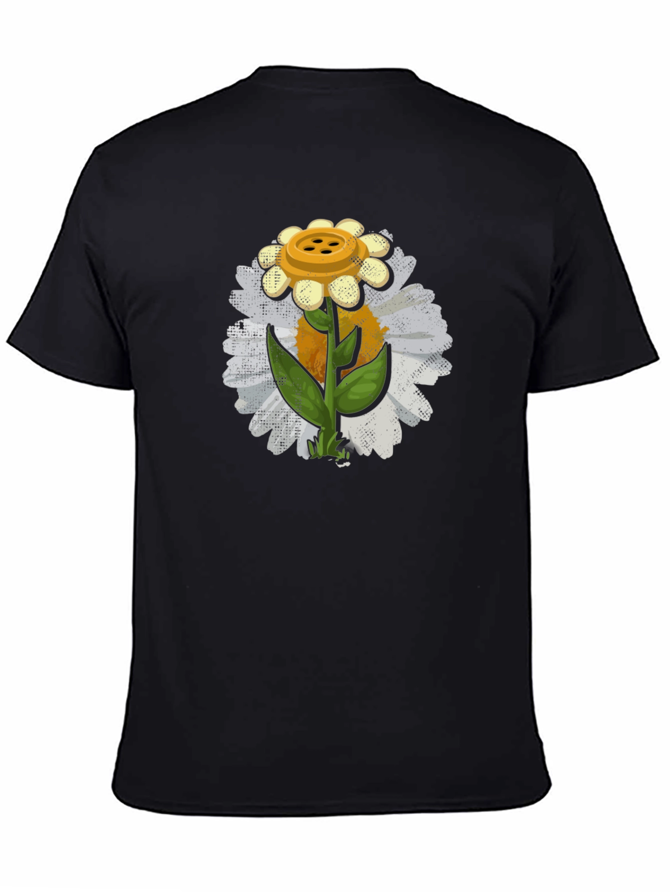 Button Daisy Graphic T-Shirt - Black