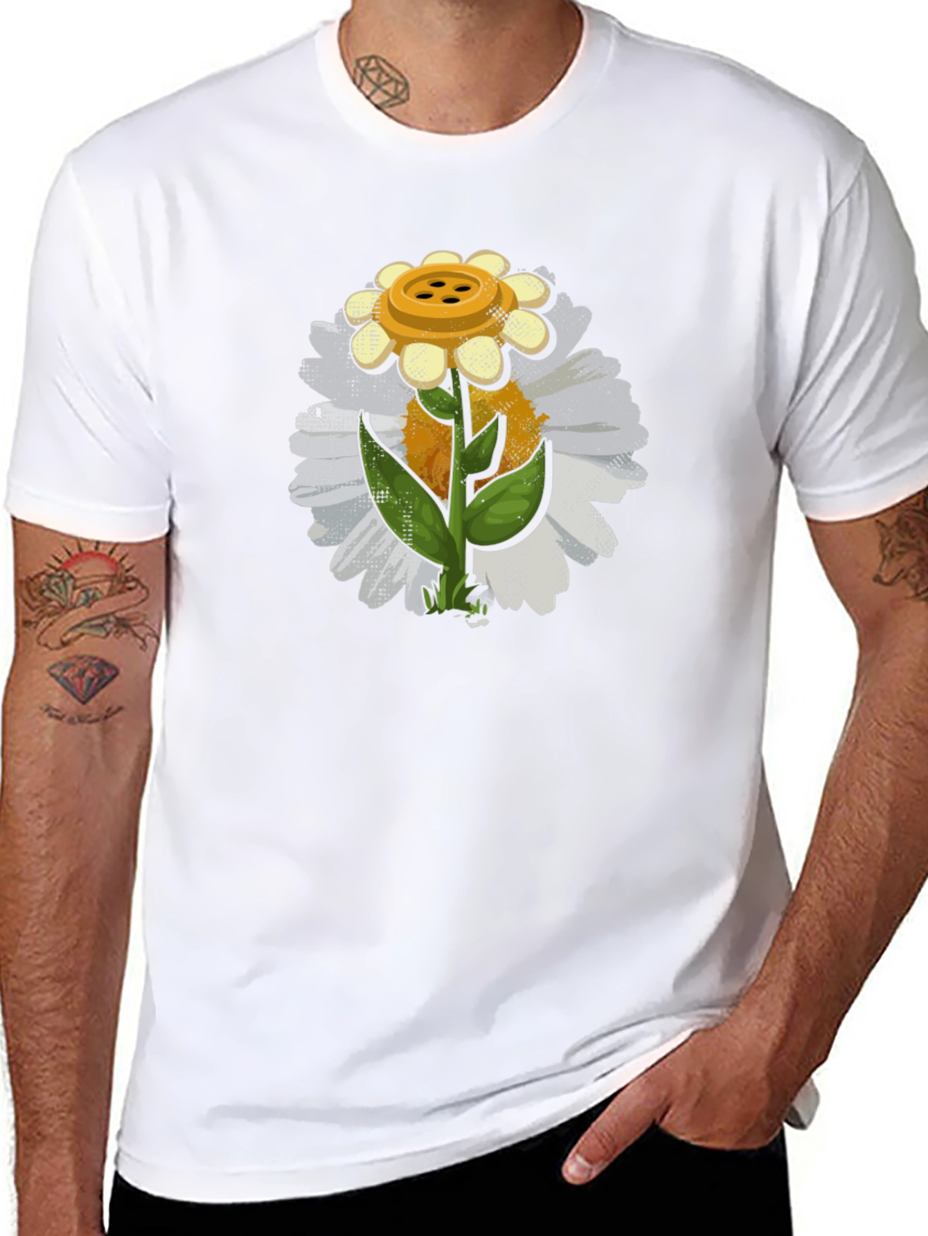 Button Daisy Graphic T-Shirt - Black