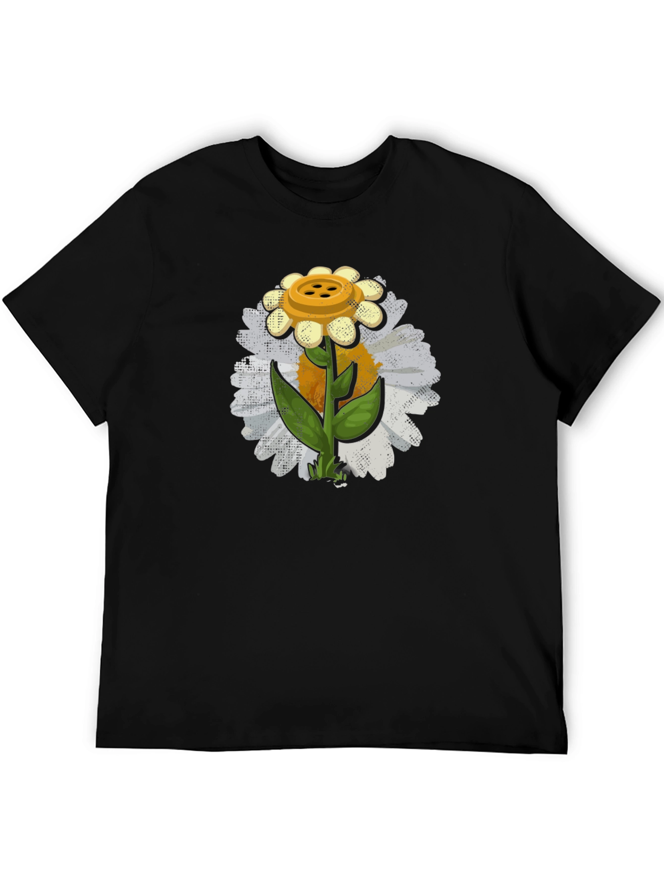 Button Daisy Graphic T-Shirt - Black
