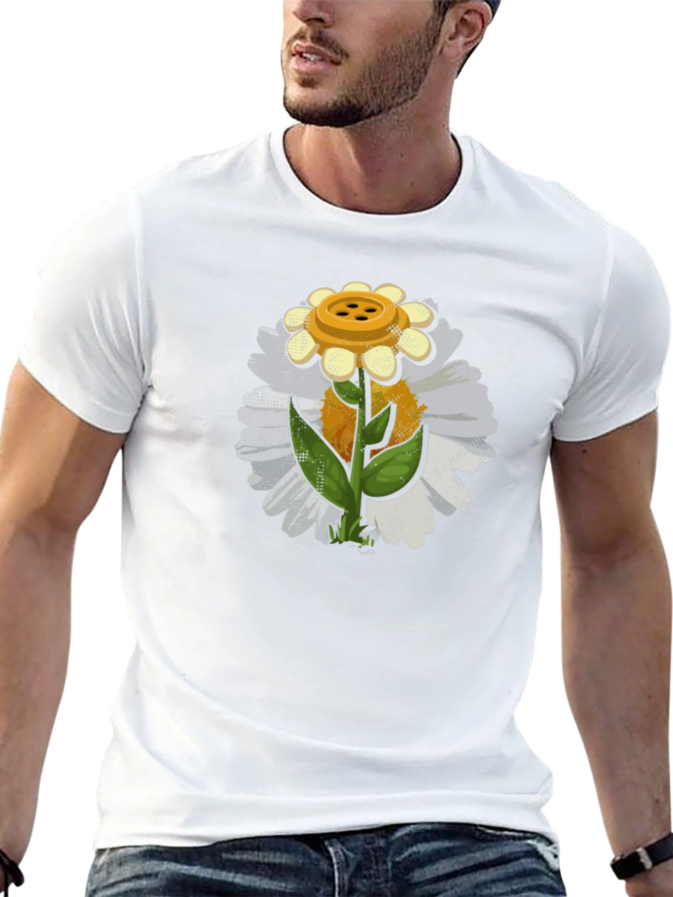 Button Daisy Graphic T-Shirt - Black