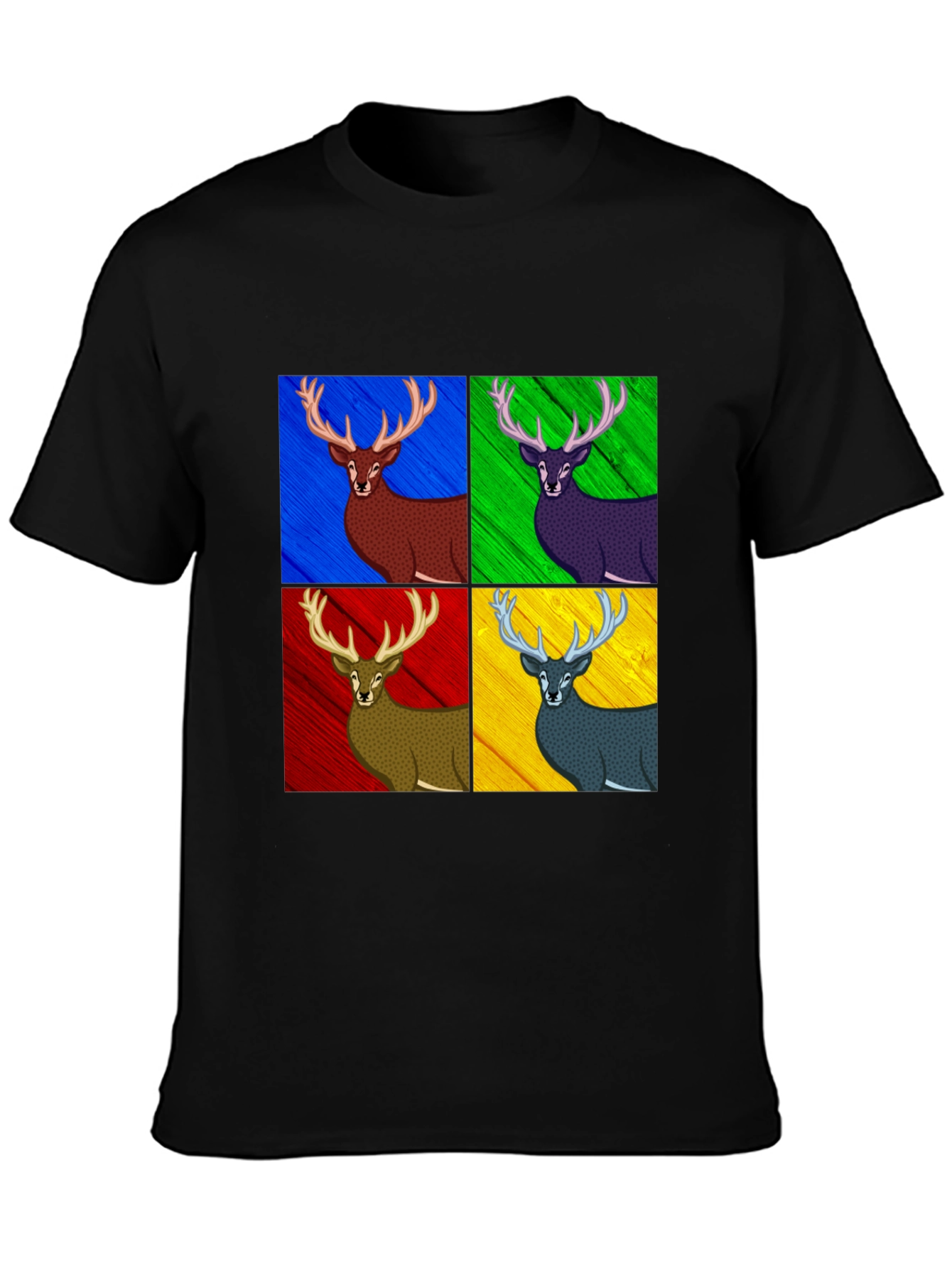 Pop Art Deer Graphic Tee - Black Cotton Blend