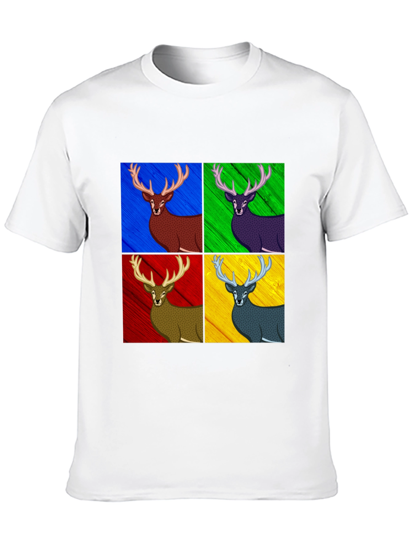 Pop Art Deer Graphic Tee - Black Cotton Blend